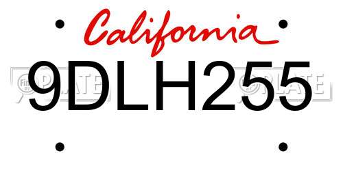 9DLH255 California License Plate