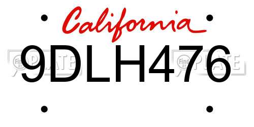9DLH476 California License Plate