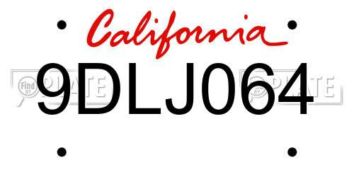9DLJ064 California License Plate