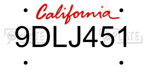9DLJ451 California License Plate