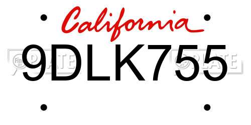 9DLK755 California License Plate