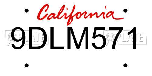 9DLM571 California License Plate