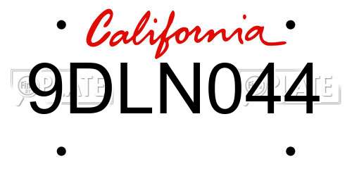 9DLN044 California License Plate