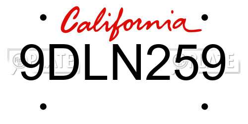9DLN259 California License Plate