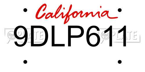9DLP611 California License Plate