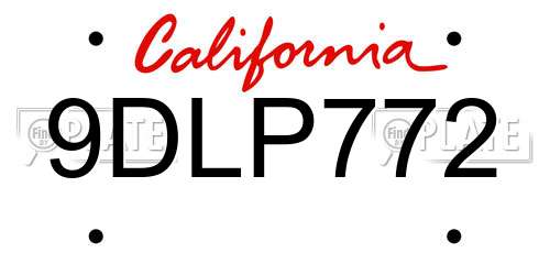 9DLP772 California License Plate