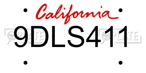 9DLS411 California License Plate