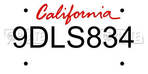 9DLS834 California License Plate