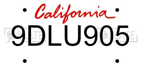 9DLU905 California License Plate