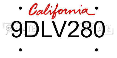 9DLV280 California License Plate