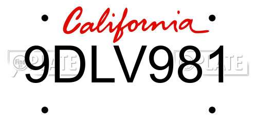 9DLV981 California License Plate
