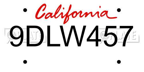 9DLW457 California License Plate