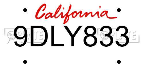 9DLY833 California License Plate