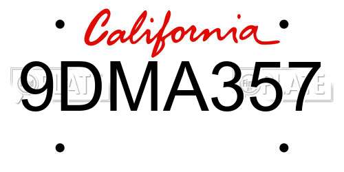 9DMA357 California License Plate