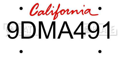 9DMA491 California License Plate