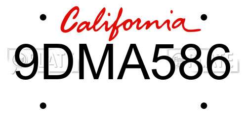 9DMA586 California License Plate