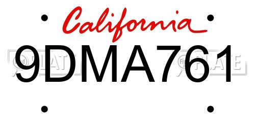 9DMA761 California License Plate