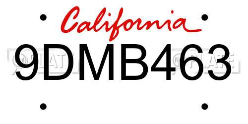 9DMB463 California License Plate