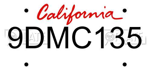 9DMC135 California License Plate