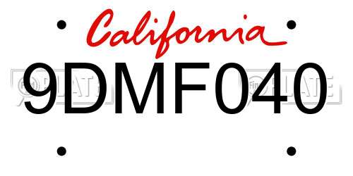 9DMF040 California License Plate