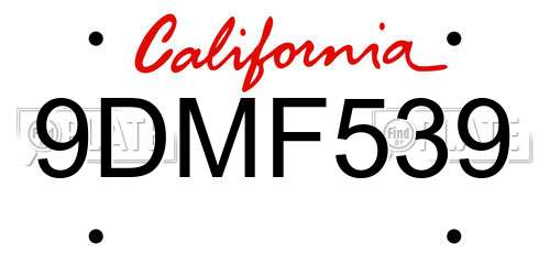 9DMF539 California License Plate