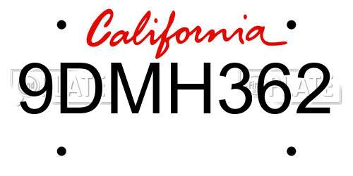9DMH362 California License Plate