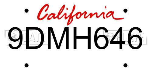 9DMH646 California License Plate