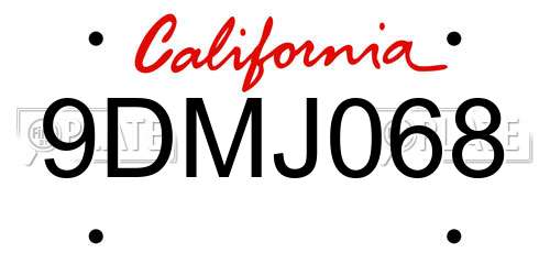 9DMJ068 California License Plate