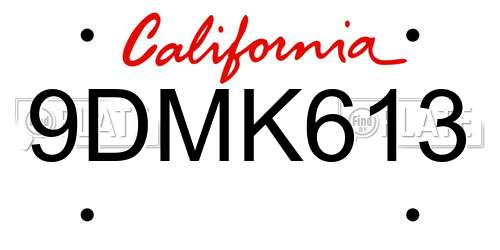 9DMK613 California License Plate