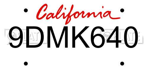 9DMK640 California License Plate
