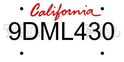 9DML430 California License Plate