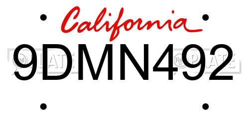 9DMN492 California License Plate