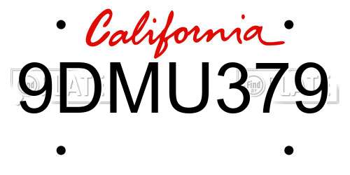 9DMU379 California License Plate
