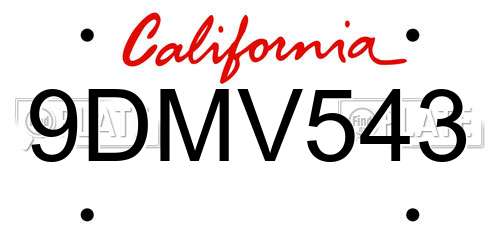 9DMV543 California License Plate