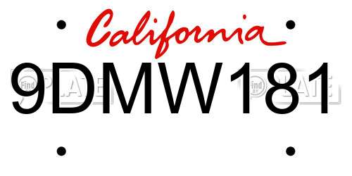 9DMW181 California License Plate