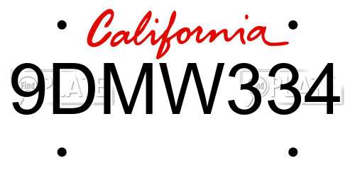 9DMW334 California License Plate