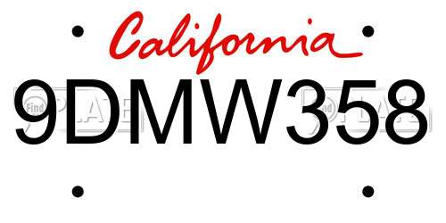 9DMW358 California License Plate