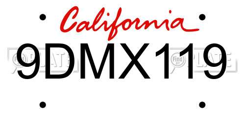 9DMX119 California License Plate