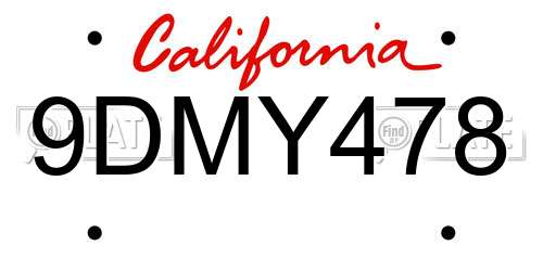 9DMY478 California License Plate