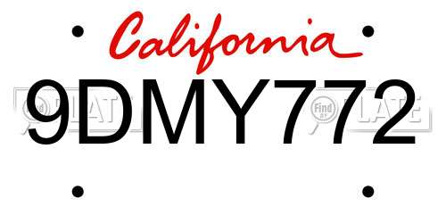 9DMY772 California License Plate