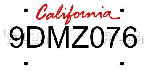 9DMZ076 California License Plate