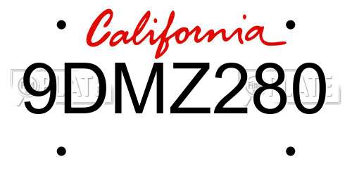 9DMZ280 California License Plate