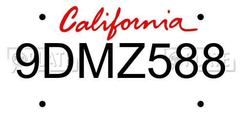 9DMZ588 California License Plate