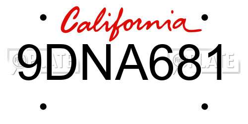 9DNA681 California License Plate
