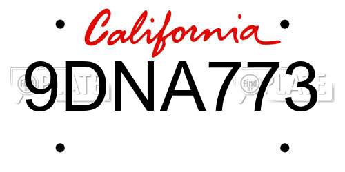 9DNA773 California License Plate