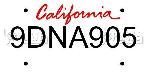 9DNA905 California License Plate
