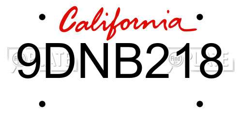 9DNB218 California License Plate