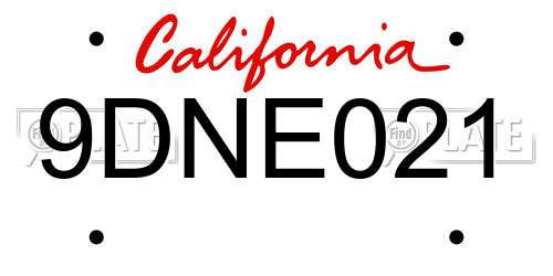 9DNE021 California License Plate