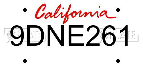 9DNE261 California License Plate