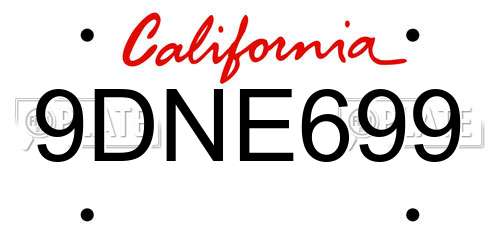 9DNE699 California License Plate